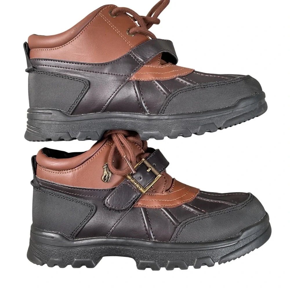 Polo Ralph Lauren Dover Duck Boots Boys 4 Brown Leather  Excellent Buckle